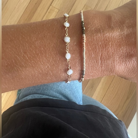 Upcycled La Lune 14k gold plated white enameled bracelet - Picture 3 of 5